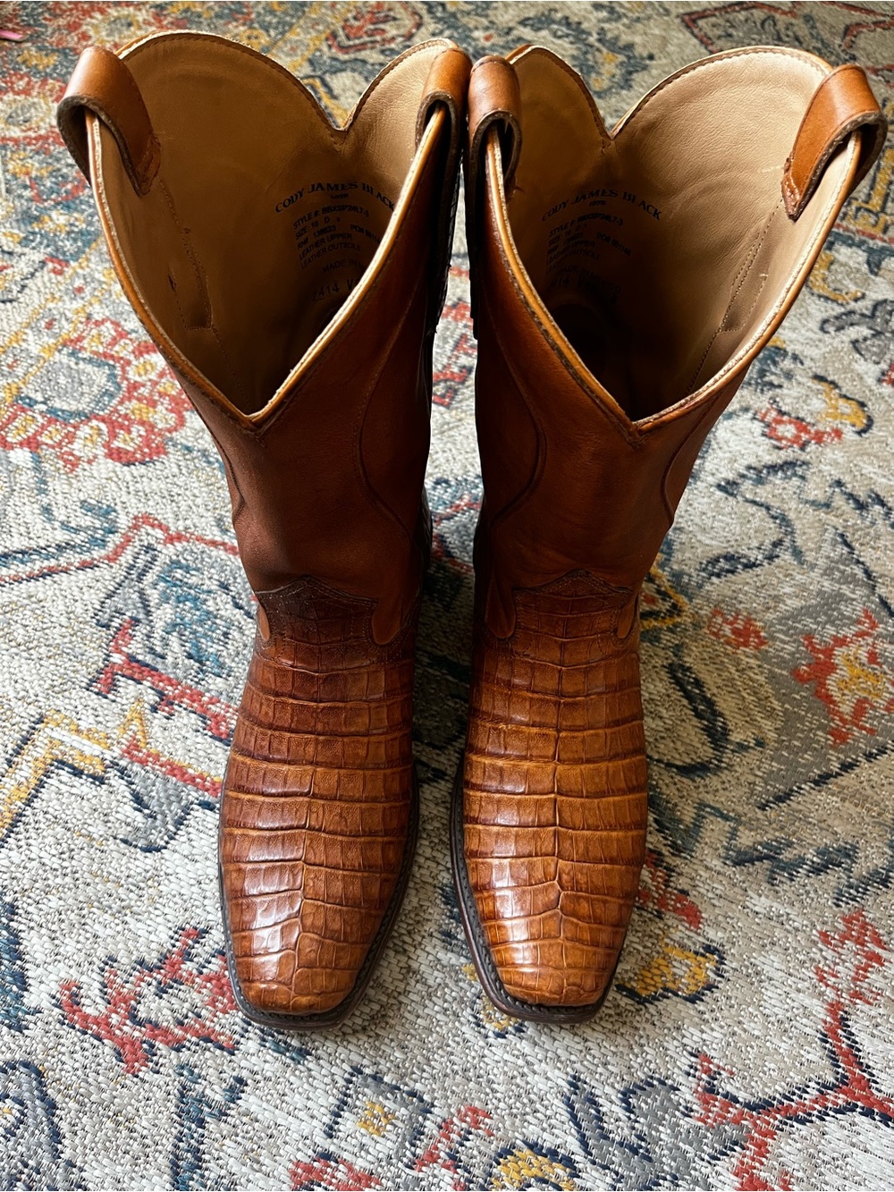 Cody James Black 1978 Men's Cognac Caiman Belly Leather Boots Cutter Toe 10D